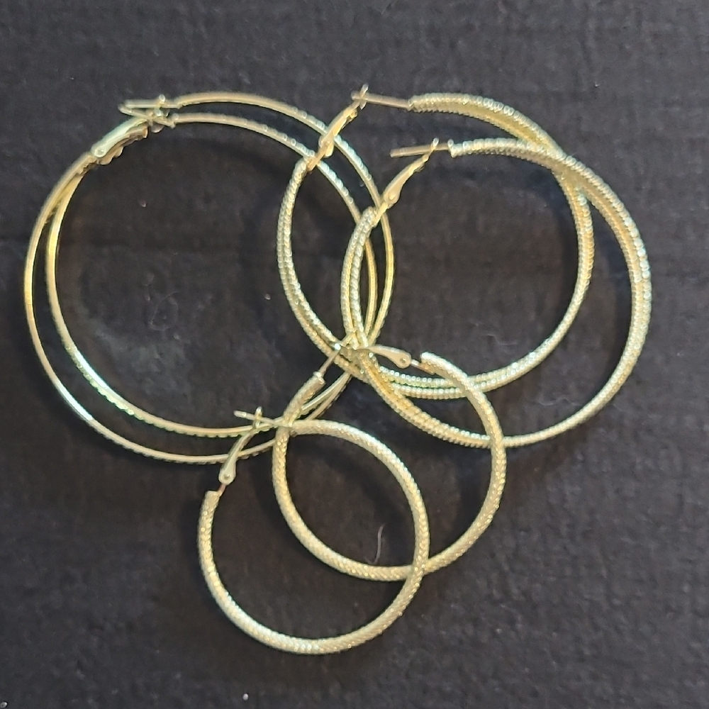 Set of 3, Elegant Gold Hoop Earrings